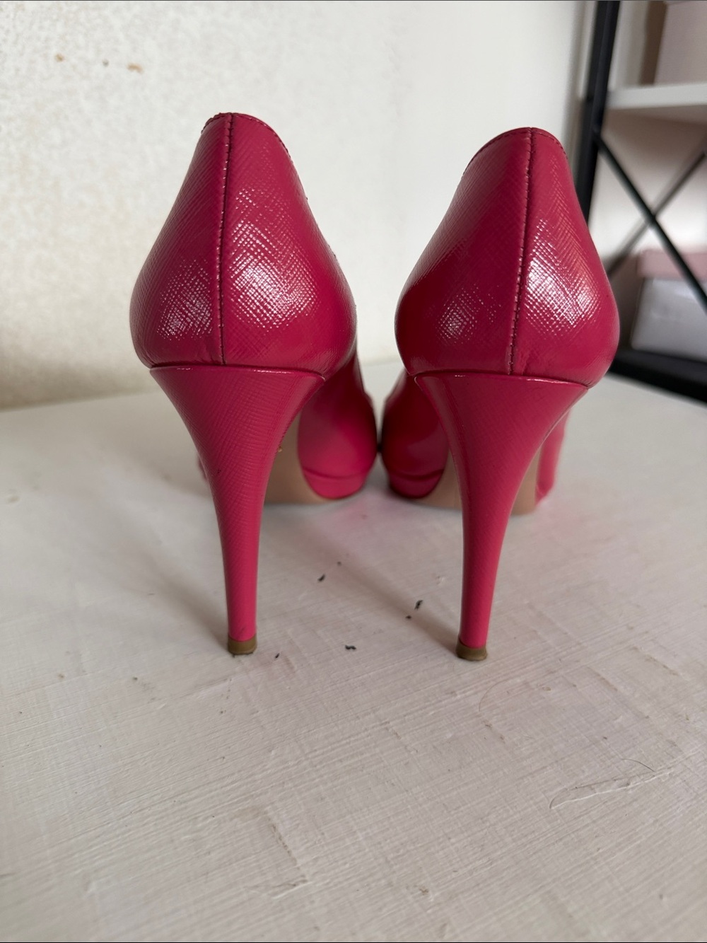 Prada Fuchsia Open-Toe Leather Pumps - Picture 5 of 7